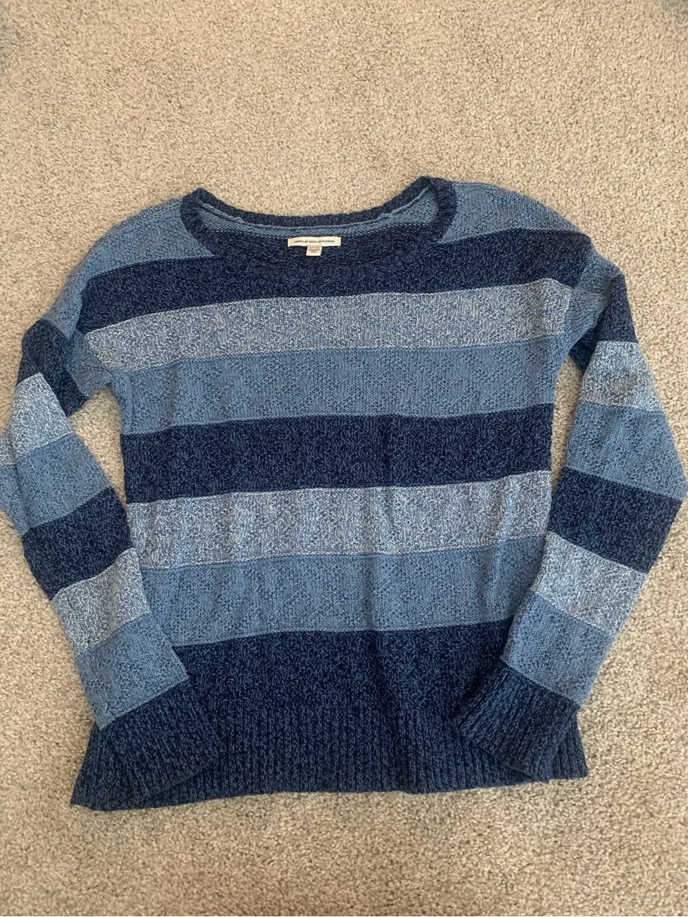American Eagle Blue Striped Knit Long Sleeve Crewneck Sweater Size Small